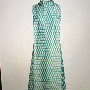 Frances Valentine Carlyle Loop-print Satin Midi-dress.  Turquoise and ivory